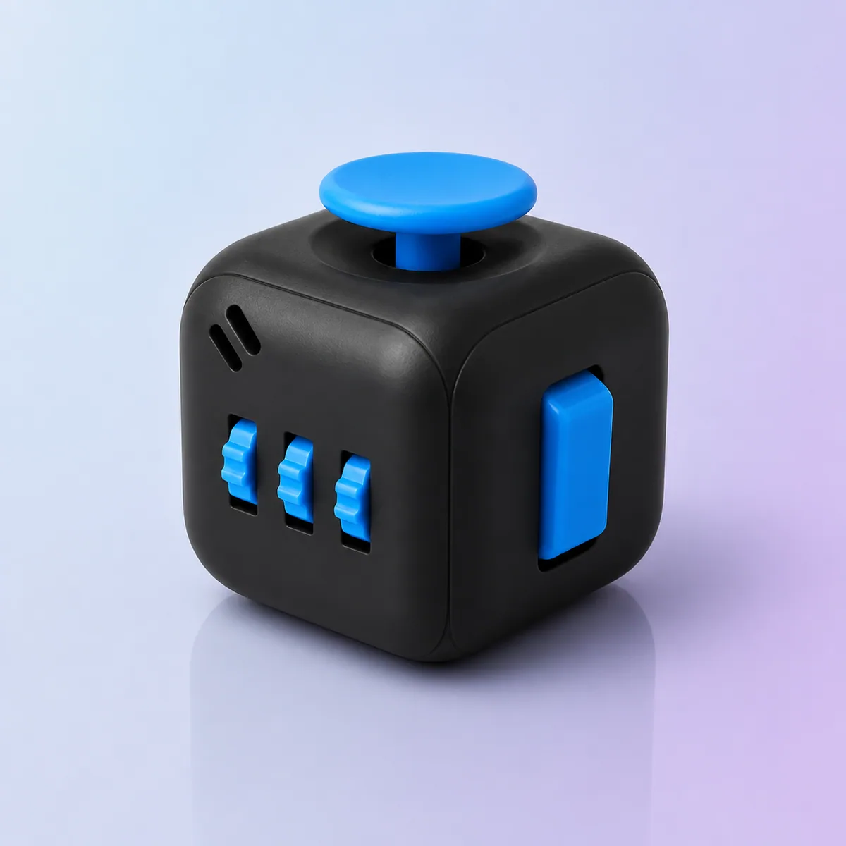 Click-Cube Focus Fidget, Black shown on a soft pastel studio background
