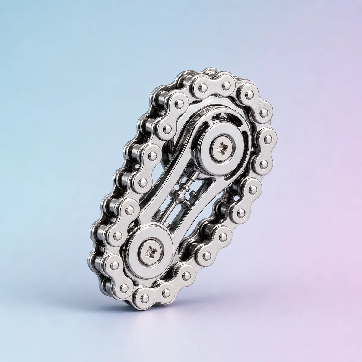 Roll & Flip Chain Fidget, Silver shown on a soft pastel studio background