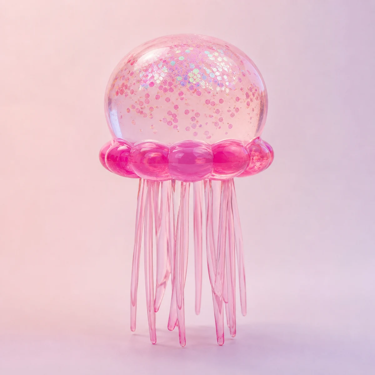 Aurora Pink Drift jellyfish squishy with translucent glitter dome and flexible tentacles