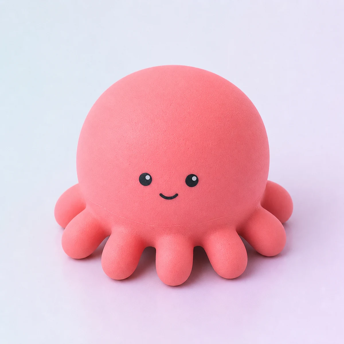 Mochi Octopus Slow-Rise Squishy: coral-pink foam octopus product view on a soft pastel background