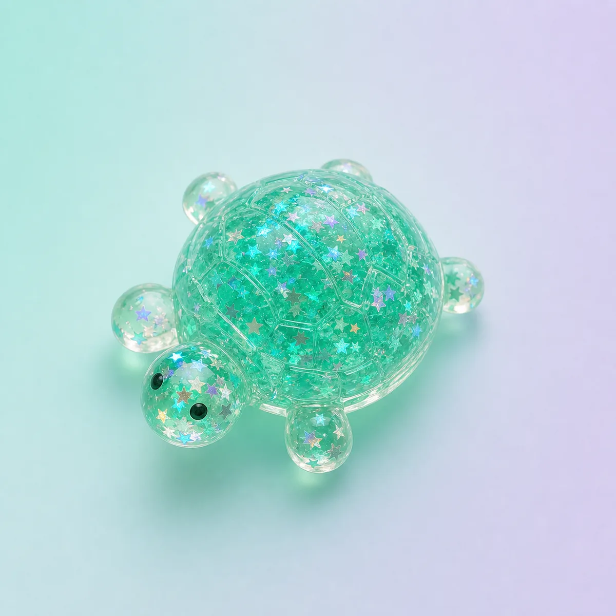 Shelly Sea Turtle Gel Squishy, Seafoam Green shown on a soft pastel studio background